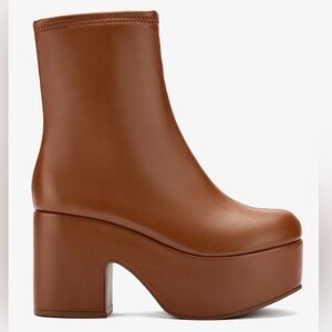Larroude Miso Leather Platform Boots Caramel Size 8